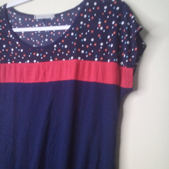 Robin's Nest Shirt Maternity L Short Sleeve Polka Dot Color Block Blue Red - Picture 8 of 15